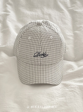 韩系小清新格纹鸭舌帽女宽帽檐2025早春新款显脸小刺绣软顶棒球帽