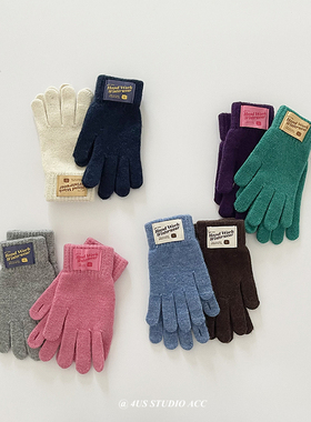 羊毛针织手套女冬季骑行分指手套韩国ins贴布可触屏防风防寒保暖