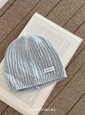 秋季新款甜酷辣妹亮片针织冷帽女街头百搭凹造型包头毛线帽显脸小