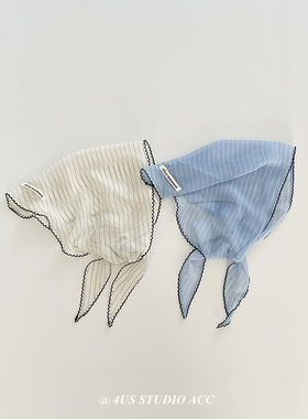 韩系春夏季薄款条纹发带丝巾女氛围感三角头巾时髦领巾方巾多功能