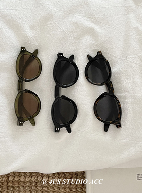 夏季遮阳bi备单品显脸小黑色圆框墨镜女时髦复古百搭偏光太阳眼镜