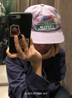 小众设计师款花卉刺绣棒球帽女街头时髦百搭软顶平檐鸭舌帽显脸小