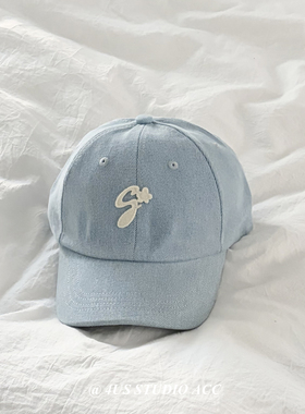 韩国ig博主同款复古水洗牛仔刺绣棒球帽男女春季新款鸭舌帽显脸小