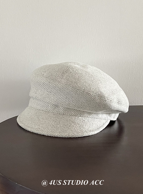 早秋新款高级感巨修饰脸型英伦风人字纹羊毛呢报童帽女鸭舌贝雷帽