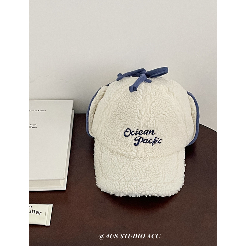 羊羔绒棒球帽女冬季保暖雷锋帽