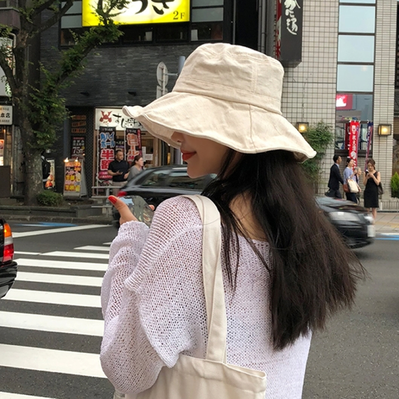 (用14元券)日系山本风小众复古棉麻褶皱渔夫帽遮阳防晒帽百搭可折叠盆帽女