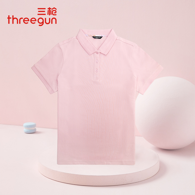 三枪丝柔棉珠地翻领短袖女衫