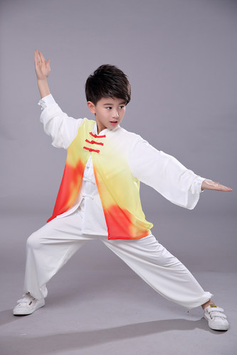 儿童太极服男女渐变披纱演出服学生八段锦团体武术操表演服训练服