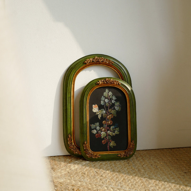 加安加丽中古小众古典复古怀旧装饰画法式植物花卉拱形框美式挂画