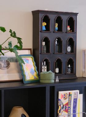 中古杯架手办摆件桌面收纳展示柜法式置物黑色复古挂墙九宫格壁柜
