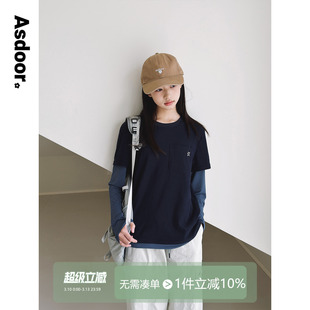 【假两件】初中生女T恤2026春装新款青少年复古休闲长袖上衣t恤衫