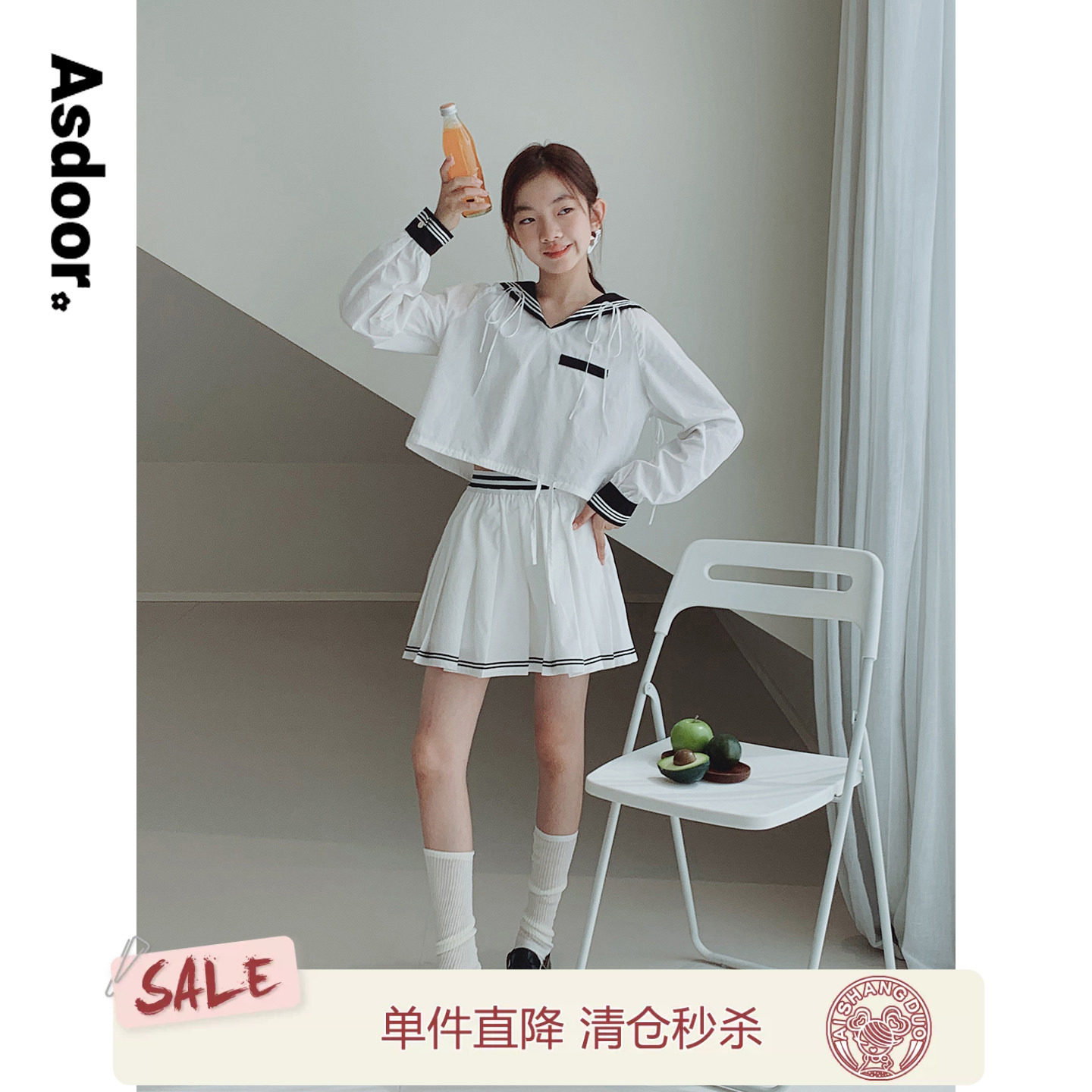 艾上朵女童海军风两件套夏季套装图片