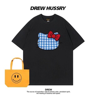 T恤男女同款 情侣可爱居家睡衣 卡通动漫kit猫印花短袖 drew笑脸美式