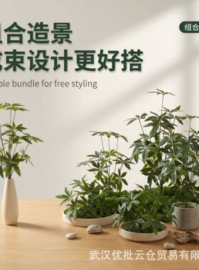 仿真叶子发财树假植物造景绿植装饰绿色人造树叶盆栽高档仿生摆件