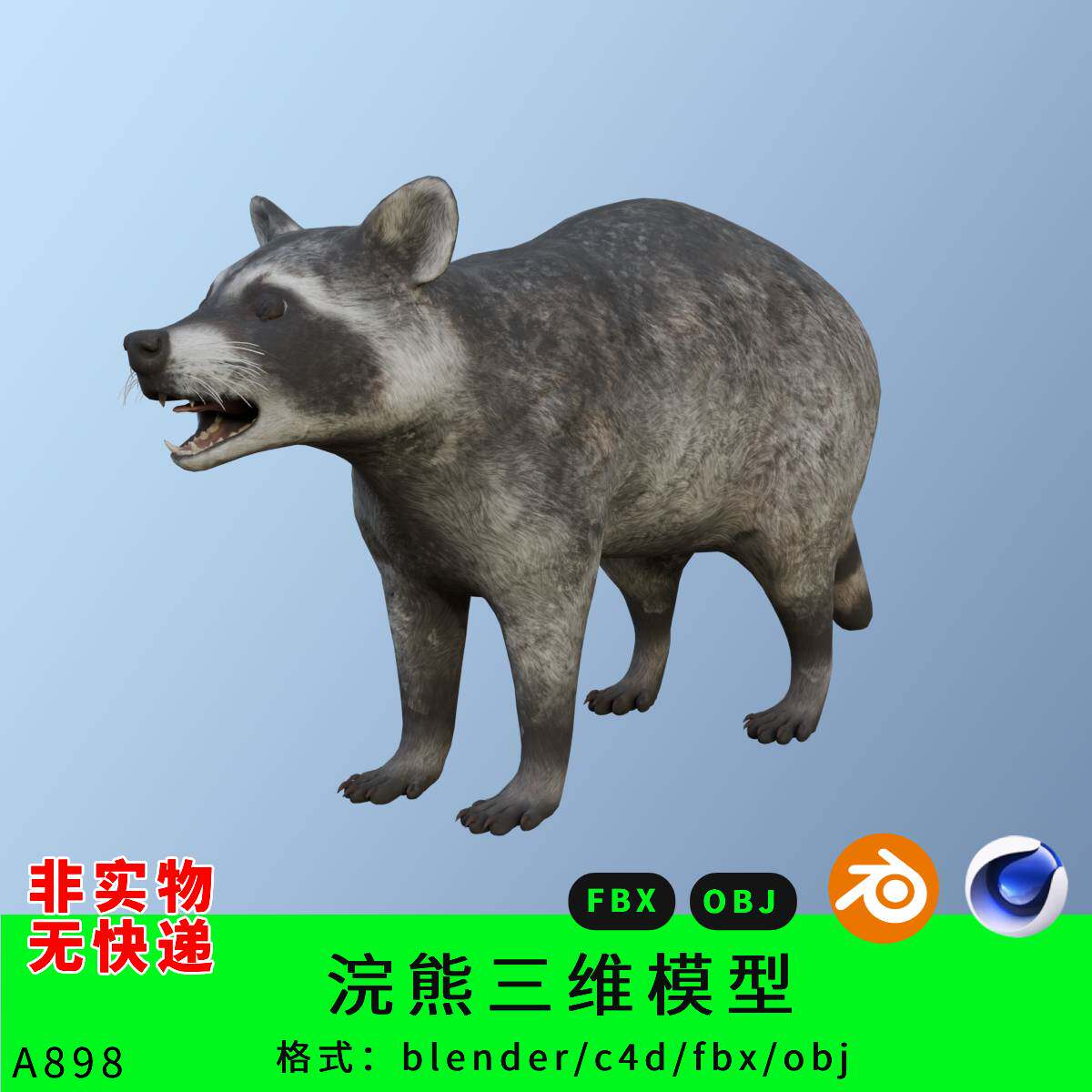 浣熊三维模型3d素材blender/c4d/fbx/obj写实动物