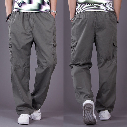 春秋加肥加大多口袋胖子休闲裤