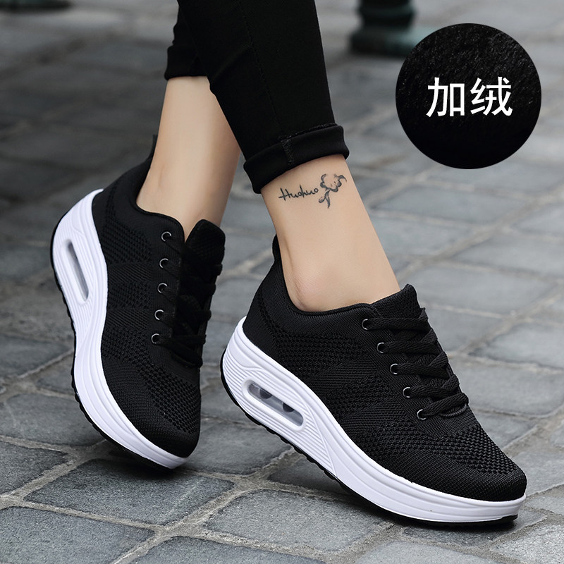 2025冬季飞织网面加绒女棉鞋厚底运动休闲女摇摇鞋透气妈妈旅游鞋,女鞋,松糕（摇摇）鞋,淘宝优惠券,粉丝福利购,淘宝优惠卷