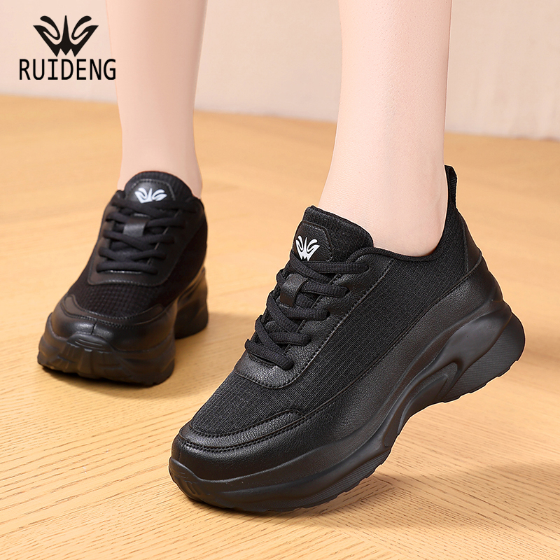 睿登休闲鞋女鞋网面厚底韩版松糕鞋软底运动鞋女鞋子2025冬季新款