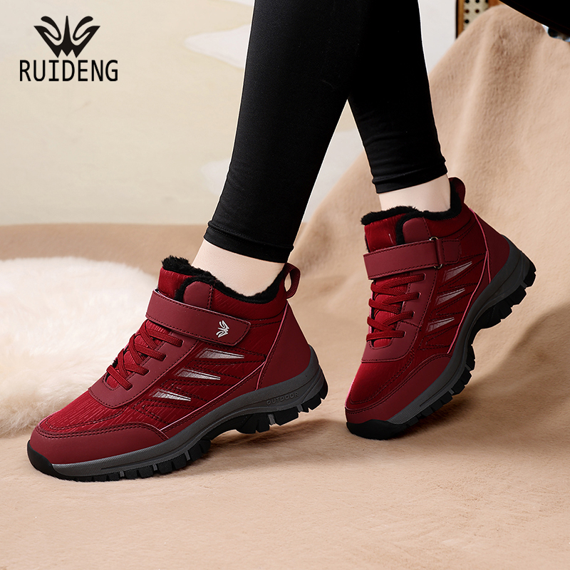 睿登雪地靴女防滑加绒保暖雪地鞋中老年妈妈棉鞋2025冬季新款