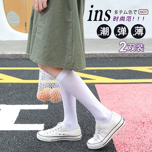 小腿袜白色长筒袜子女日系jk丝袜中筒半高筒超薄款黑色街头潮夏季