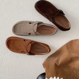 tombor原创 2025年 秋磨砂牛皮日系手工擦色休闲勃肯鞋软底乐福鞋