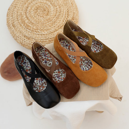 TOMBOR2025新款通宝正品女鞋春夏软底松紧交叉带芭蕾舞玛丽珍单鞋