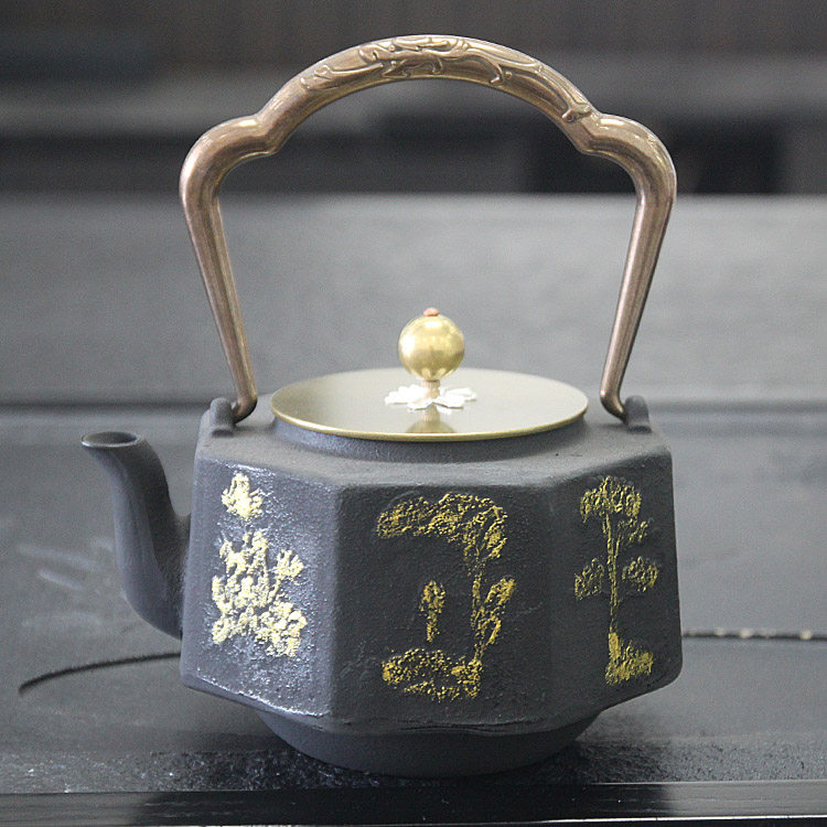 金八面铜把铜盖铸铁壶 无涂层氧化 生铁壶 煮水茶壶 老铁壶1.2L