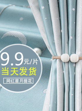 北欧正品帘窗帘蓝色提花2025新款卧室客厅遮光隔热简约纯色高级感