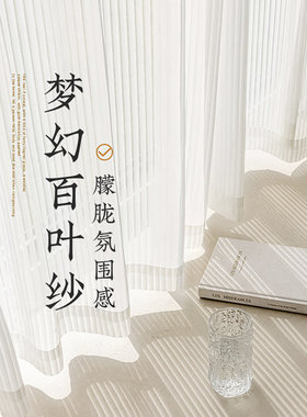 奶油风竖百叶窗帘纱帘透光不透人2025新款卧室阳台梦幻飘窗白色沙
