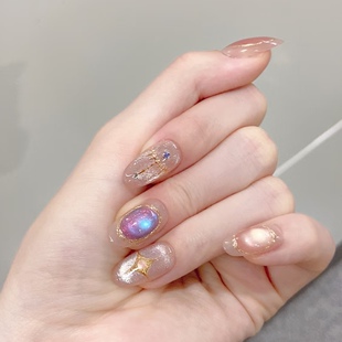 雅典娜|纯手工穿戴甲冰透神秘猫眼日常小短甲美甲贴片秋冬新款