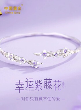 999足银紫藤花银手镯女镯子2026新款520生日礼物送女友s