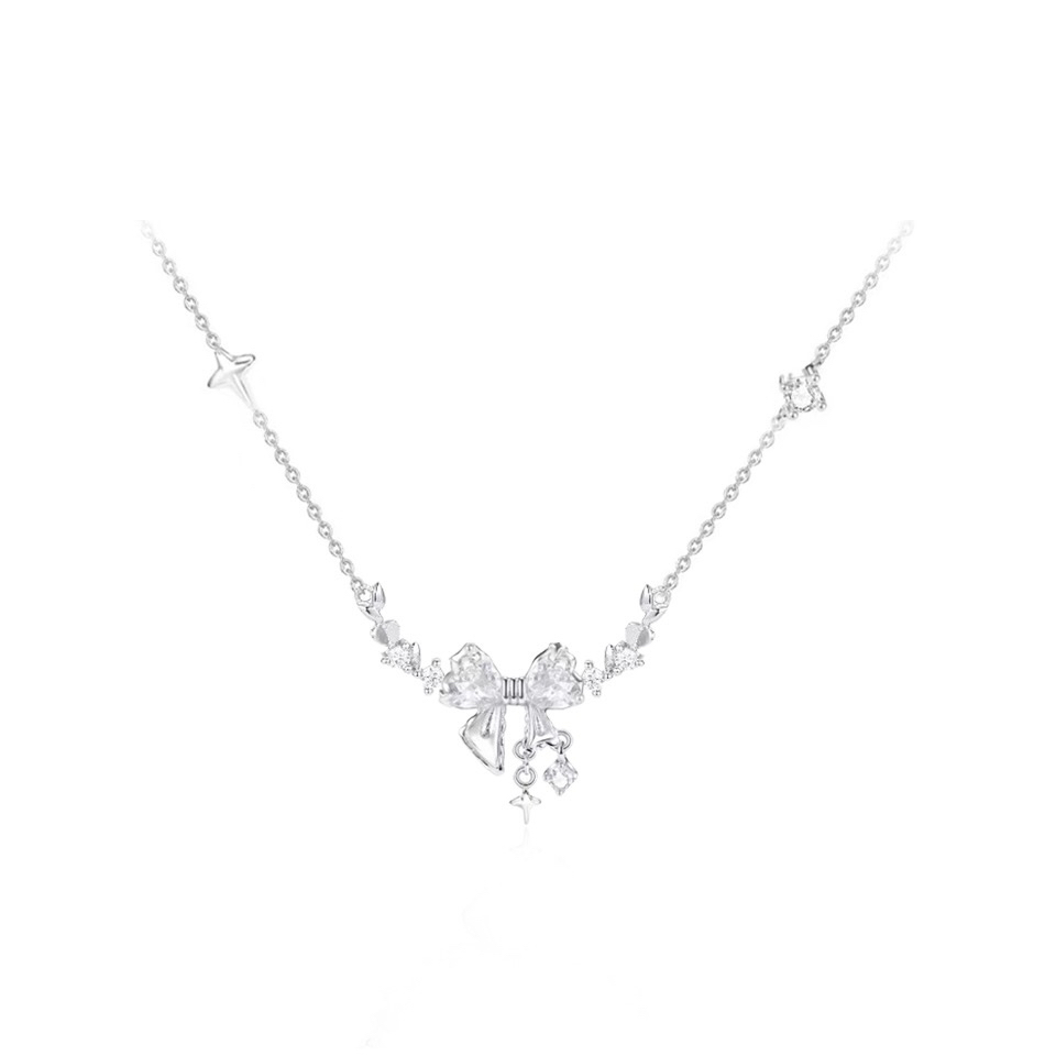 OSSINMI 心动蝴蝶结高级感精致星芒甜美灵动s999足银项链礼盒装