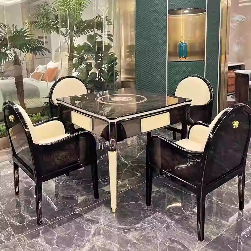 意式麻将桌实木玻璃桌面多功能家用餐桌椅组合
