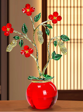 柿柿如意水晶摆件玻璃好事花生