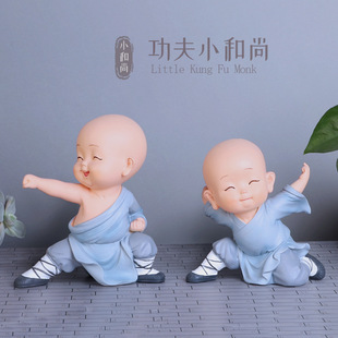 创意少林寺武僧小和尚桌面摆件佛可爱少林功夫小子新中式公仔玩偶