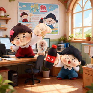 创意发光人生盲盒上班摸鱼公仔摆件手办礼品办公桌面工位解压装饰
