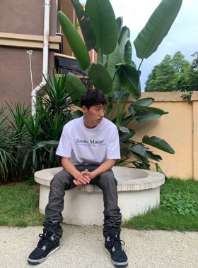 SNOWMAKER基础宽松短袖T恤纯棉圆领美式黑白潮牌男女休闲