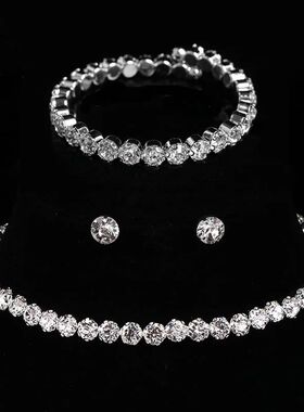 Luxury Round Crystal Jewelry Set for Women Charm Silver Colo