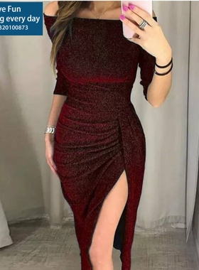 FEmalE Split EvENiNG GoWN WomEN Boat NEck SExy DiNNEr DrESS