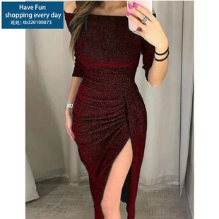 GoWN WomEN DiNNEr Split DrESS SExy EvENiNG NEck FEmalE Boat