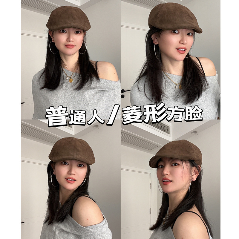 大头围菱形方脸前进帽显脸小复古鸭舌帽