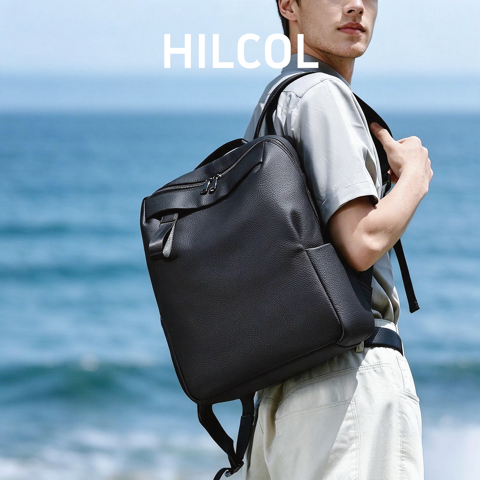 HILCOL山古寻影系列头层牛皮双肩背包旅行包简约设计男女通用款