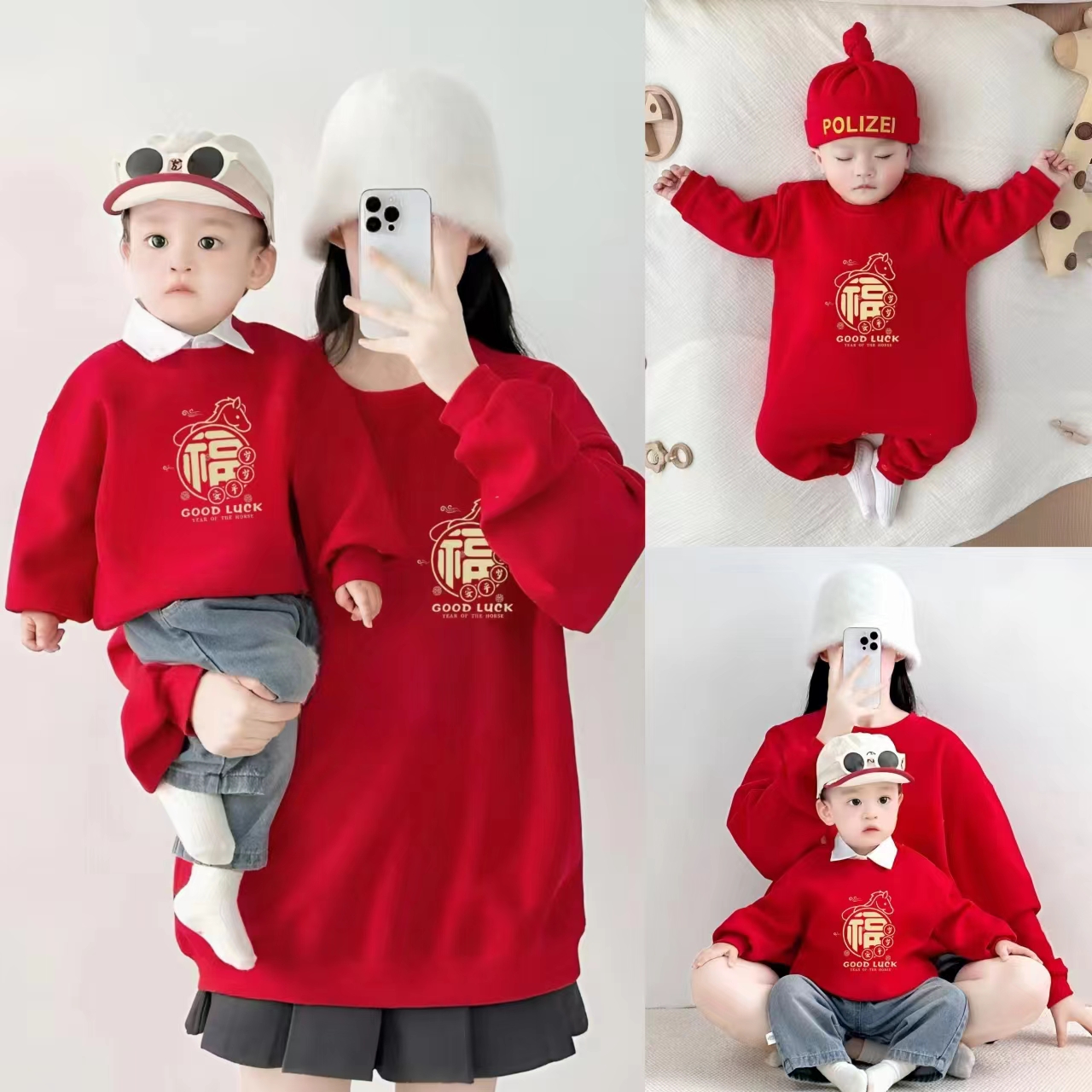 马年亲子装一家三口高级感冬装四口母子母女婴儿爬服长袖卫衣2026