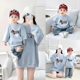 高端亲子装秋装一家三口四口亲子卫衣炸街潮母女装洋气婴儿母子