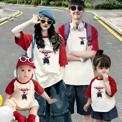 高级感亲子装夏款t恤一家三口四口海边度假婴儿小月龄母女母子装