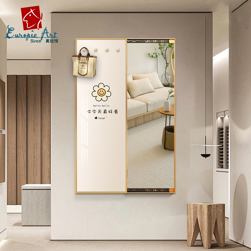 隐藏式全身镜装饰画 画推拉全身镜暗藏壁挂式可关闭入户玄关家用