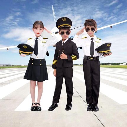儿童中国机长空姐制服小学生马甲空乘空少飞行员走秀演出职业服装