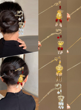 中秋节儿童会发光的流苏灯笼发簪子古风发髻女童西湖宫灯盘发发饰