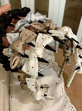 可拆卸蝴蝶结波点发箍女高品质头箍高颅顶显脸小发卡减龄休闲发饰