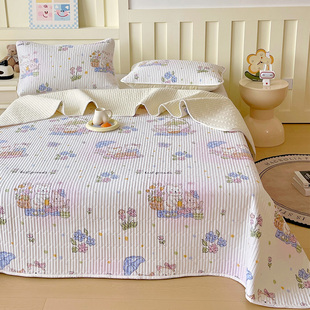 全棉夹棉床盖单件纯棉防滑床单三件套儿童女孩少女猫咪榻榻米铺盖